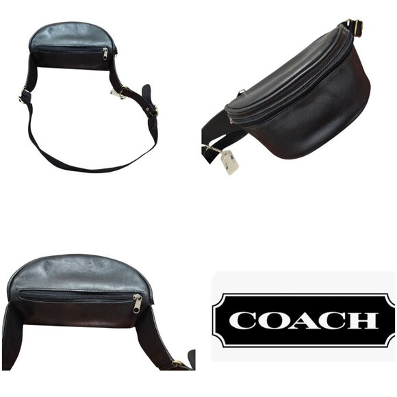 Vintage COACH Canteen Waist Pouch Black Leather Belt Bag Fanny Pack free shippin